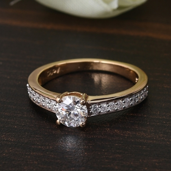 0.60ctw Moissanite Engagement Ring – 18K Gold Vermeil over 925 Silver Sz 8 - Picture 1 of 8